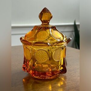 Amber Fostoria Coin Glass 5 5/8" Sugar Bowl & Lid #1372 / 673